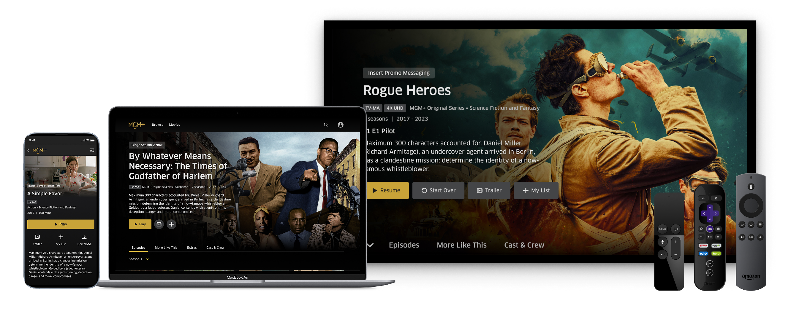 MGM+ Details Page Redesign — new designs across all platforms